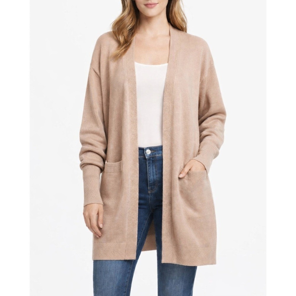 Yesfashion Open Front Cardigan Womens Medium Tan New Pockets Ribbed Knit Sweater